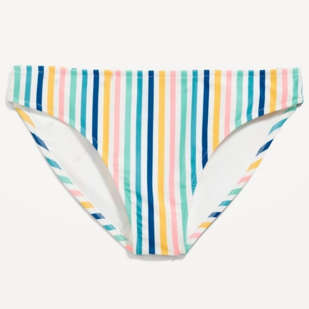 NWT Old Navy Women's White Rainbow Striped Low Rise Bikini Swim Bottom - Size 2X